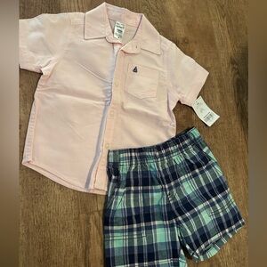 NEW Carter's 18 month baby boy pink button upshort sleeve & plaid shorts outfit